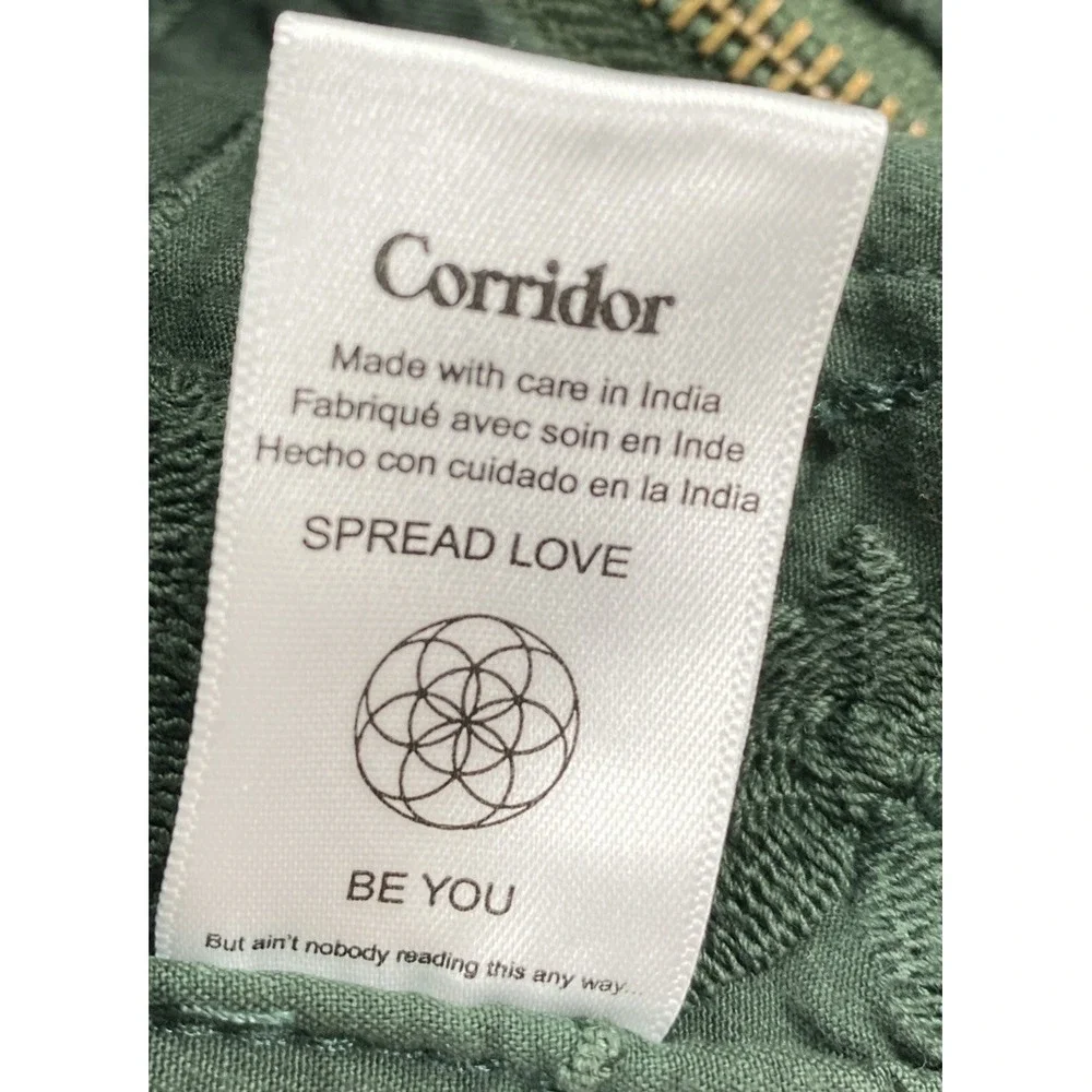 Corridor New York Floral Embroidered Zip Up Jacket Men's XS Green